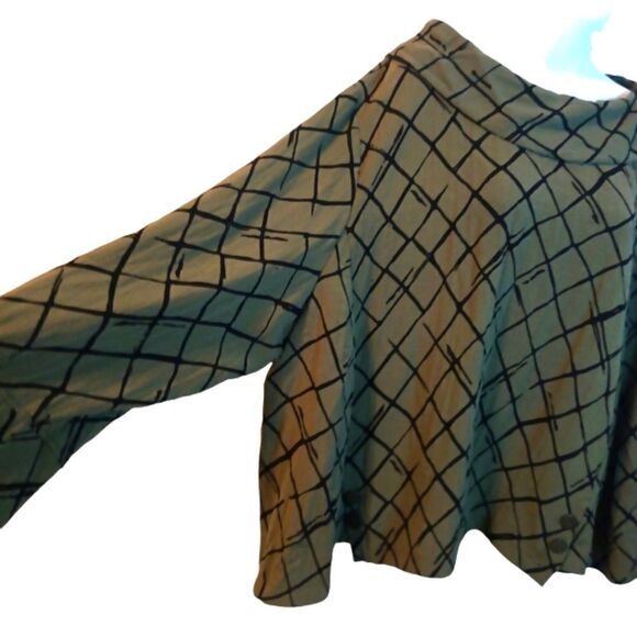 Habitat Olive green/ black geometric stripe asymmetrical hem long sleeve top XXL - Picture 2 of 8